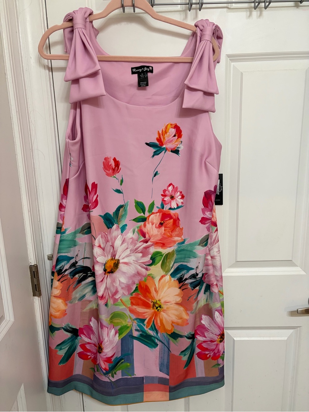 Renee C. Pink Floral Midi Dress with Knotted Shoulder Ties